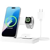 Wireless Charging Station for Apple Devices: 3 in 1 Foldable Qi Compact Case-Friendly Charger Stand for iPhone 17-12 & Apple Watch & AirPods Charging Dock for Travel Home Office Desk Nightstand(White)