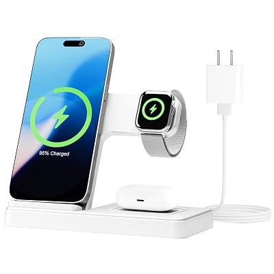 Wireless Charging Station for Apple Devices: 3 in 1 Foldable Qi Compact Case-Friendly Charger Stand for iPhone 17-12 & Apple Watch & AirPods Charging Dock for Travel Home Office Desk Nightstand(White)