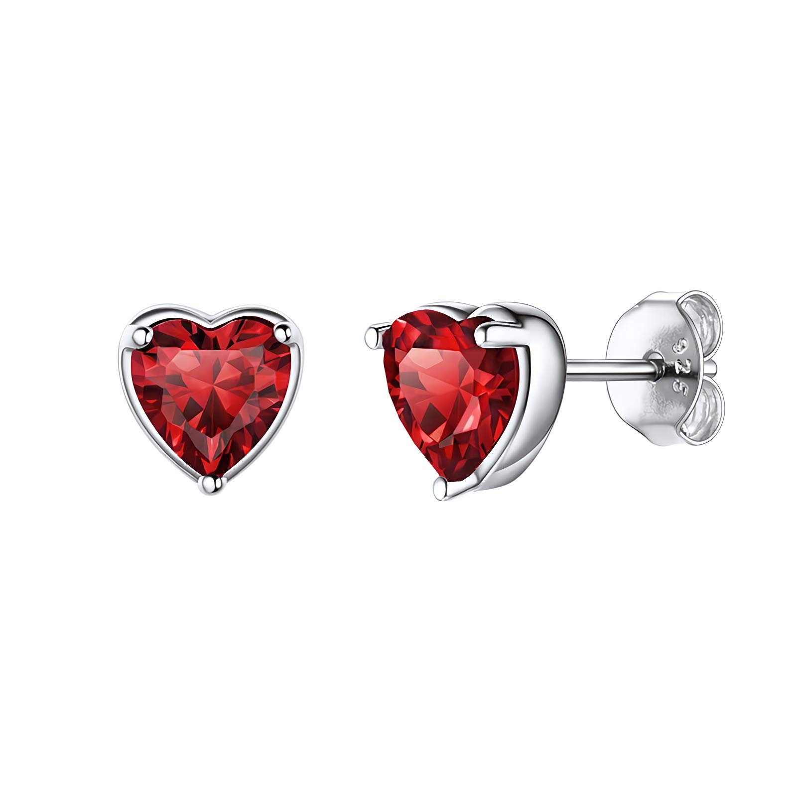 Shuxin Silver Heart Stud Earrings, 925 Sterling Silver, January Birthstone, 7mm Small Sleeper Cartilage Tragus Earrings for Wife, Girlfriend