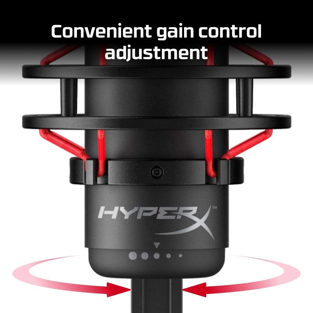 HyperX QuadCast - USB Condenser Gaming Microphone, for PC, PS4 and Mac, Anti-Vibration Shock Mount, Four Polar patterns, Pop Filter, Gain Control, Podcasts, Twitch, YouTube, Discord, Red LED - Black: Computers & Accessories