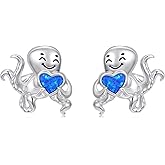 Octopus Earrings 925 Sterling Silver Octopus Opal Earrings Studs Christmas Anniversary Birthday Jewelry Gifts for Mother Wife Sister Friend Daughter