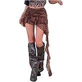 SweatyRocks Women's Floral Lace Layered Asymmetrical Mini Skirts Ruffle Cowgirl Vacation Skirt