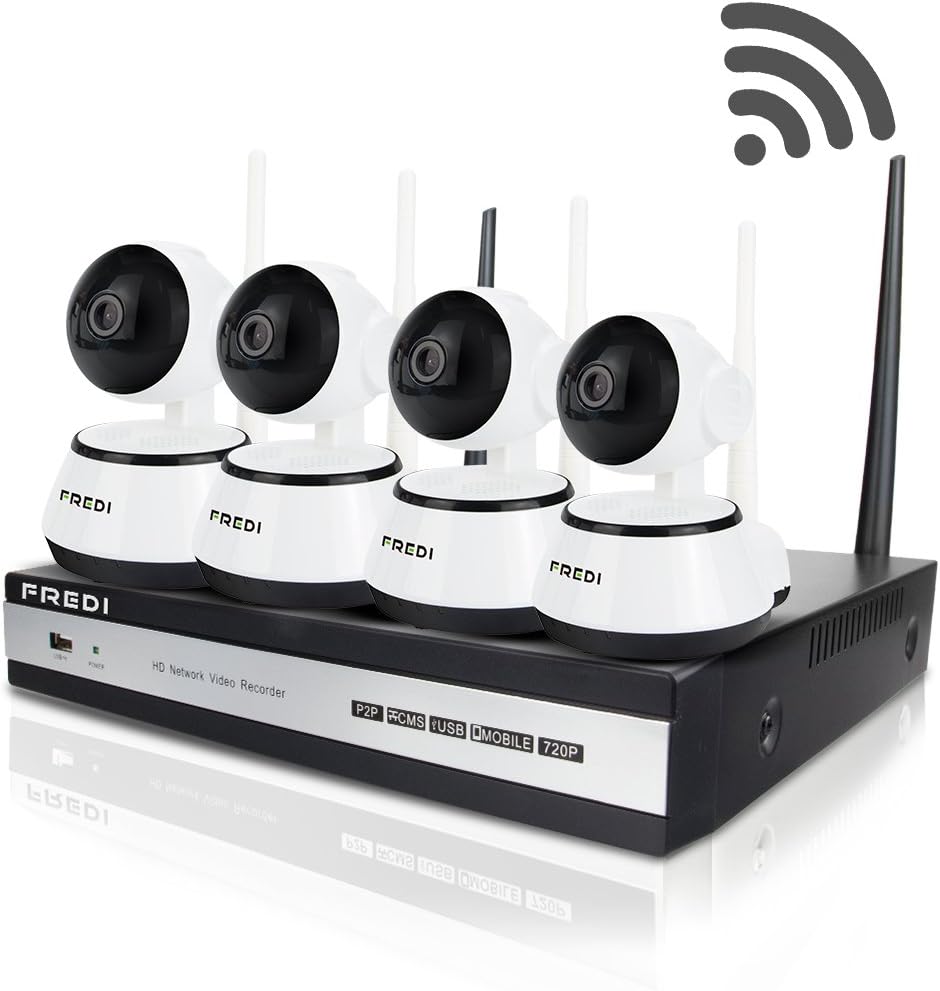 FREDI 4CH 720P HD WiFi Security Camera System Wireless IP/Network Security/Surveillance Camera System with 4 Channel 720P NVR
