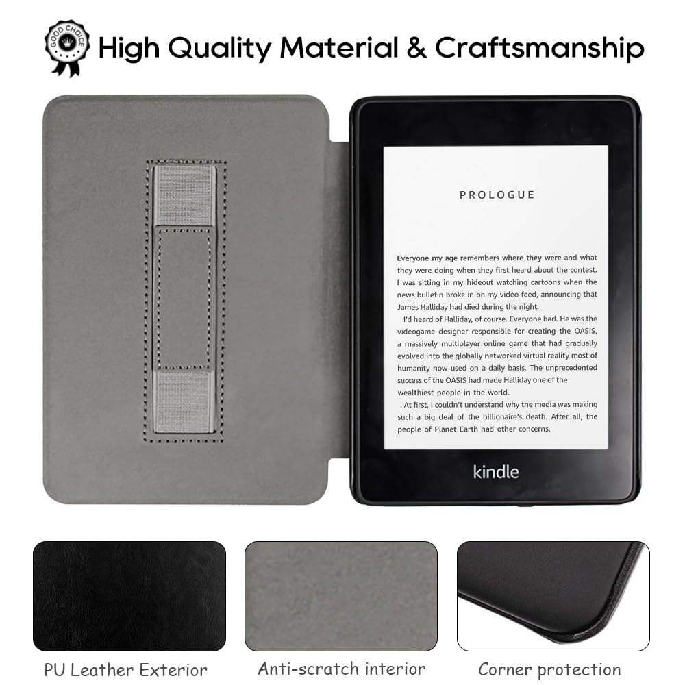 SCSVPN Case for 6'' Kindle 10th Generation (2019 Release, Model NO. J9G29R), Ultra Thin & Lightweight Premium Leather Cover with Hand Strap, Auto Sleep/Wake - Not Fit Kindle 2022/Paperwhite (Black)