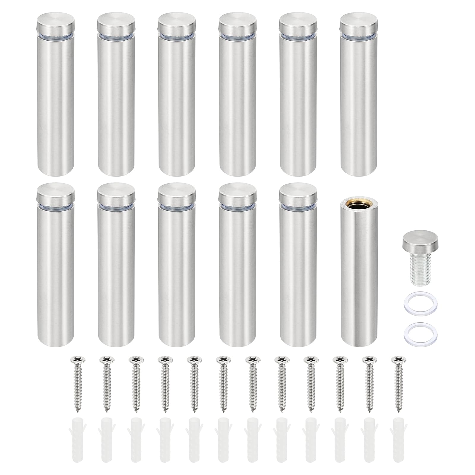 PATIKIL 5/8 x 2.8 inch Sign Standoff Screws, 12 Set Stainless Steel Wall Standoff Mounting Hardware Advertising Glass Nail for Hanging Acrylic Picture Frame Acrylic Panel, Silver