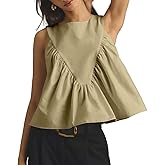 WOWULOVELY Womens Shirred Swing Tank Tops Peplum Babydoll Top Pleated Flowy Sleeveless Vest Loose Ruffled Casual T-Shirts