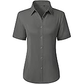 siliteelon Button Down Shirts for Women Stain Shield Short Sleeve Dress Shirt Wrinkle Free Work Business Office Blouses