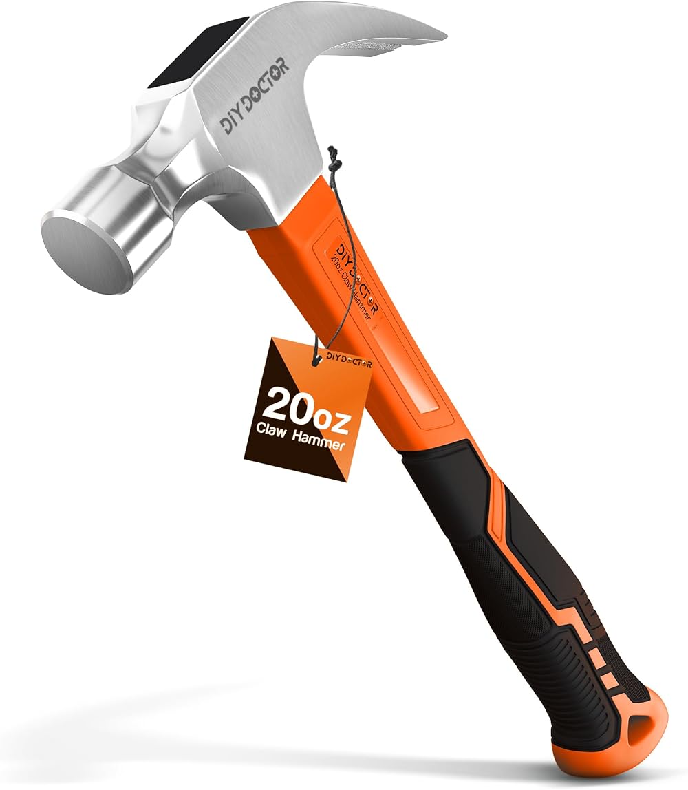 DIY Doctor 20oz Forged Steel Claw Hammer Fibreglass Shaft Non-Slip Grip