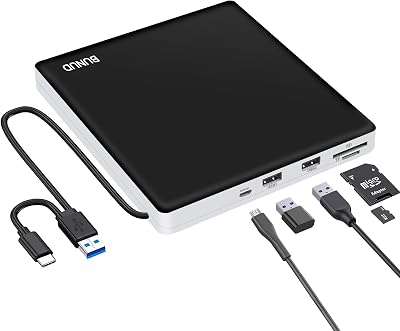 BUNUD USB 3.0 Type C External CD DVD Drive RW Reader Burner SD TF USB Hub Laptop