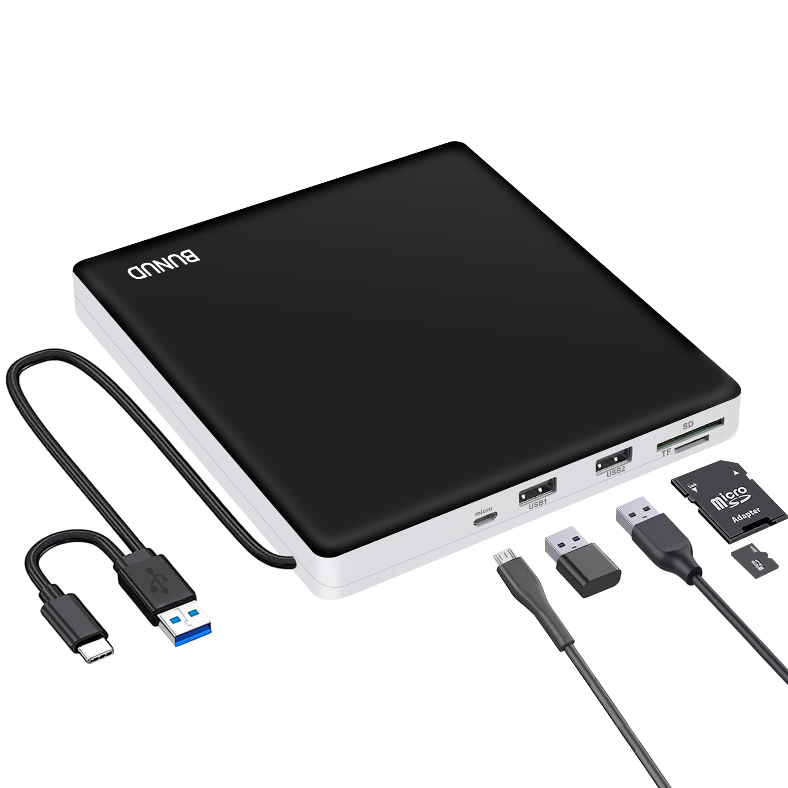 External CD DVD Drive, USB 3.0 & Type-C CD/DVD RW ROM Burner Rewriter Writer Reader with SD/TF & 2 USB, Slim Optical DVD Player for Laptop PC Windows 11/10 Computer Mac Macbook Pro Air iMac Apple