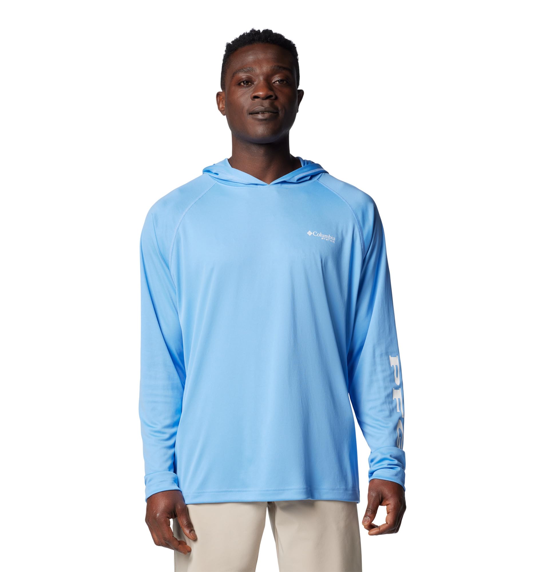 Columbia Men’s PFG Terminal Tackle Fishing Hoodie, Breathable, UV Sun Protection, White Cap/White Logo, 4X