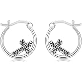 VANJAMI S925 Sterling Silver/Orthodox/Celtic/Anchor/Nail Cross Earrings Hoop Religiou Spiritual Jesus Cross Earrings Christmas Gift for Women Sensitive Ears