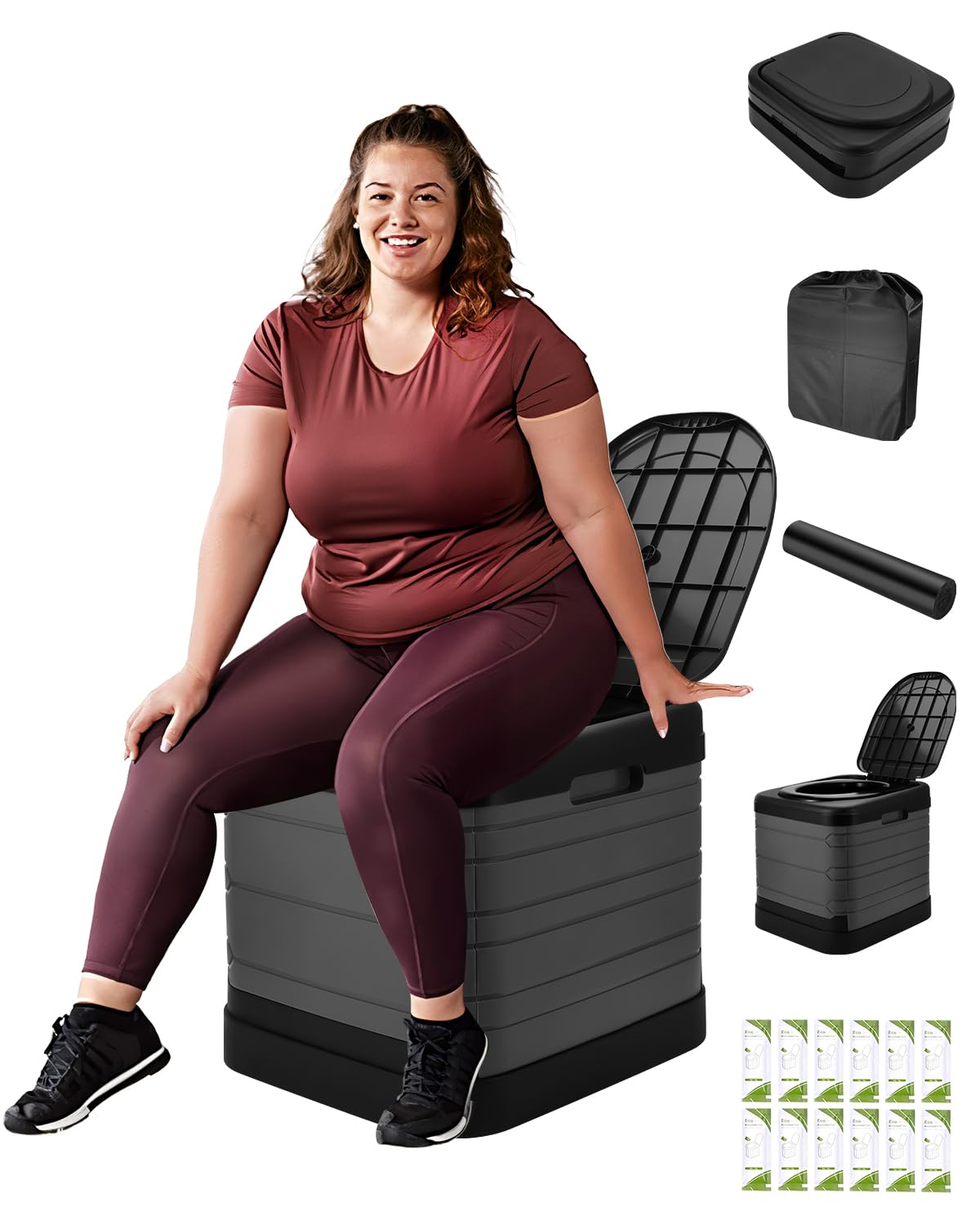 Photo 1 of 16.5in Hutigertech XXXL Portable Toilet,Upgraded Collapsible Travel Toilet with toilet bags & Absorbent Gel Powder for Camping, Hiking, Car, Outdoor, Boat, Beach and RV Travel