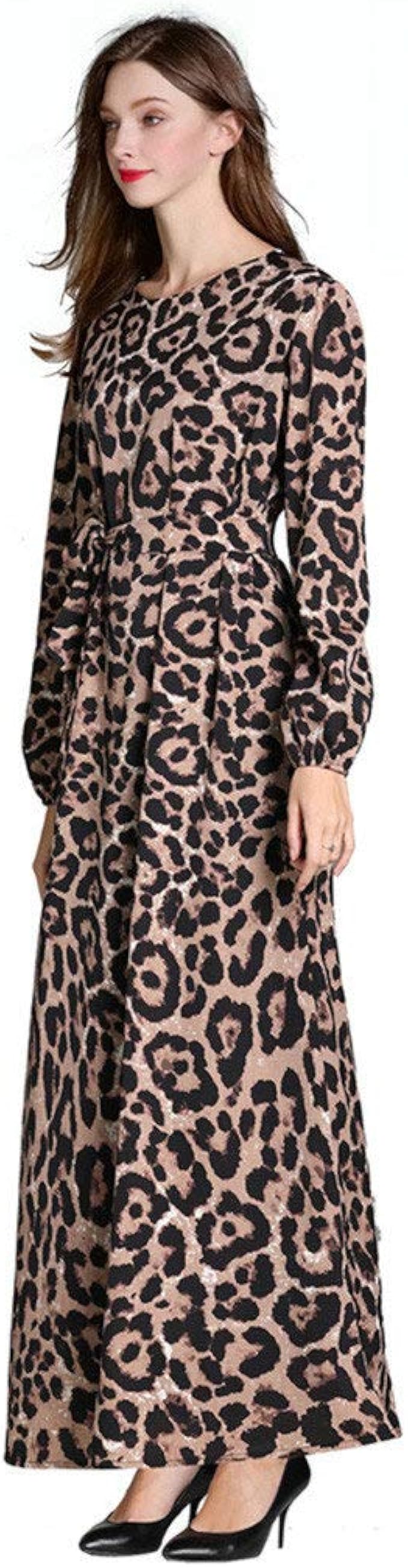 makeover by shimah on Amazon Com Fanteecy Leopard Print Maxi Dress Women Fashion Kaftan Party Dress Elegant Long Sleeve Caftan Evening Gowns Muslim Clothes Clothing