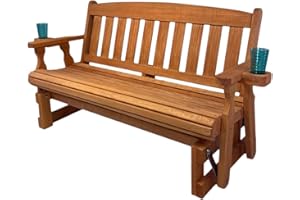 AMISH CASUAL Amish Heavy Duty 800 Lb Mission Pressure Treated Porch Glider with Cupholders (4 Foot, Cedar Stain)