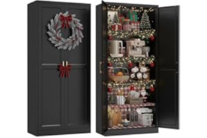 TIMELESS PIECES 71" Kitchen Pantry Storage Cabinet,Black Tall Storage Cabinet With Doors and Shelves,Metal Food Pantry Cabinets for kitchen storage,Freestanding Cupboard for Dining Living Room,Assemble Required