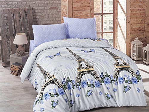 Brielle Duvet Cover Set 4 Pcs Full Double Size Queen Size Bedding Set 100% Ranforce Cotton Bedding Linens Turkish Cotton Comforter Cover Bedding Sheet Set Paris themed