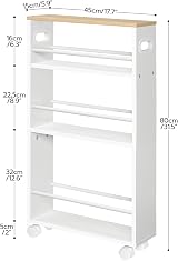 HOOBRO Slim Storage Trolley 4-Tier Narrow Kitchen Cart on Wheels view 3