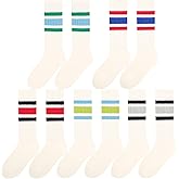 SailingTailor 5 Pairs Chunky Ribbed Crew Socks Retro Novelty Cotton Scrunch Striped Socks