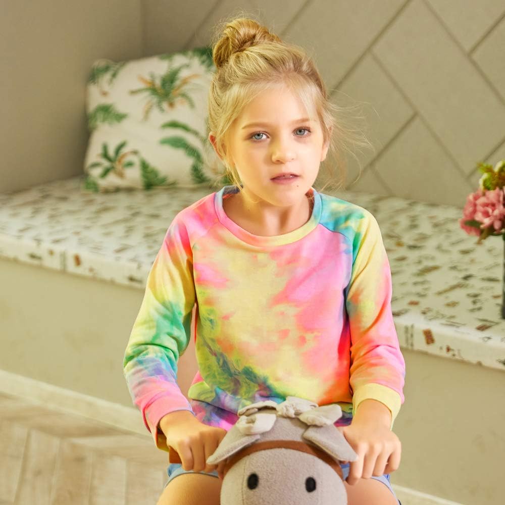 Arshiner Girls Casual Tie Dye Crewneck Long Sleeve Sweatshirt for 4-12 Years: Clothing