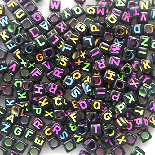 Amaonm® 500pcs Mixed black Colorful DIY Square Acrylic Plastic Letter/ Alphabet Letter 