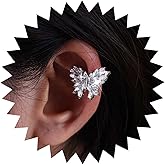 Aneneiceera Boho Cz Butterfly Ear Cuff Earrings Silver Wide Ring Helix Earrings Silver Crystal Cuff Earrings Non Pierced Clip on Earrings Minimalist Butterfly Hoop Earcuff Earring Jewelry for Women and Girls