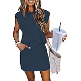 ETCYY NEW Womens Cap Sleeve Summer Dress Crew Neck Tie Front A-Line Dresses Double Layer Hem Mini Dress