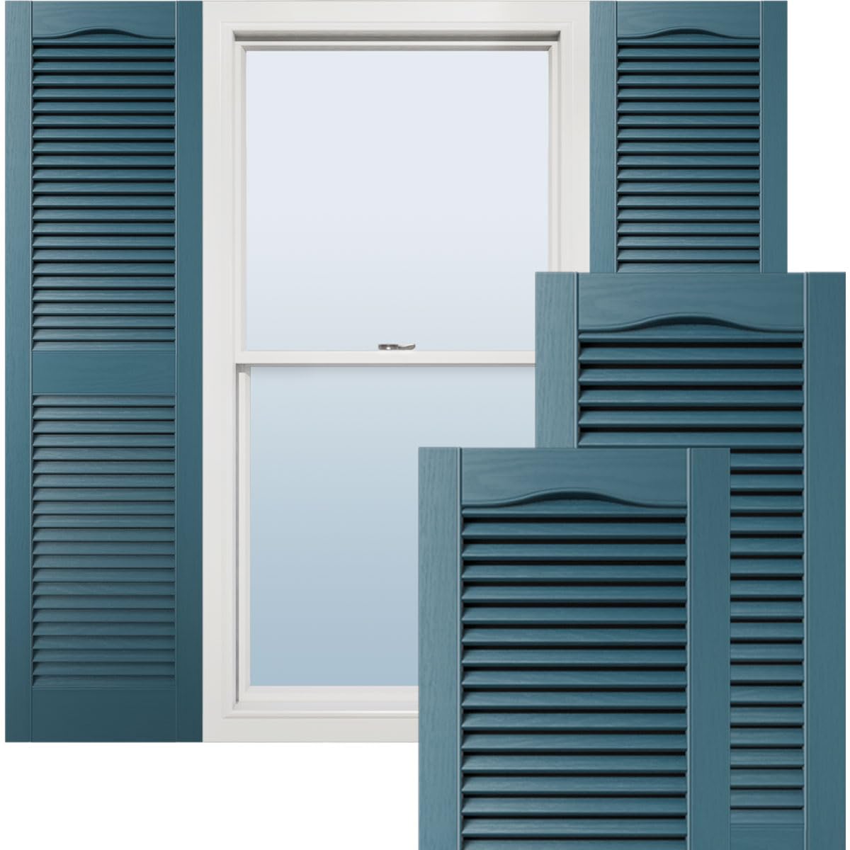 Ekena Millwork Lifetime Vinyl LL1S12X07500MB Standard Cathedral Top Center Mullion, Open Louver Vinyl Shutters, w/Installation Shutter-Lok's & Matching Screws (Per Pair), 12"W x 75"H, Midnight Blue Image
