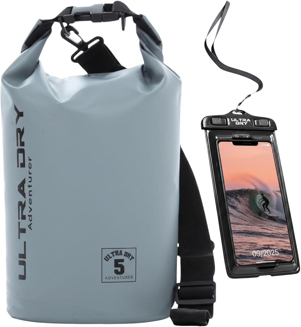 Ultra Dry Adventurer Premium 5 L Waterproof Dry Bag with Phone Case Grey