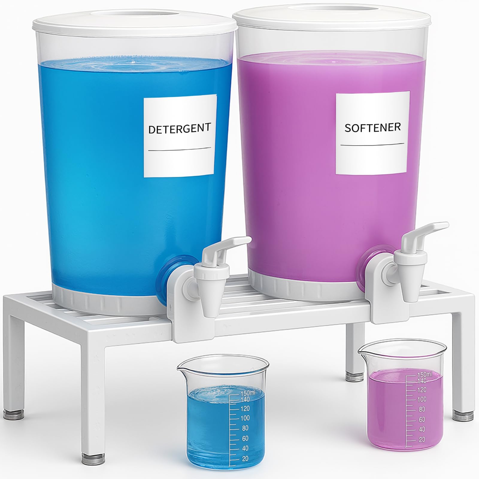 Photo 1 of ****************MISSING THE STAND***********
Lifewit 2-Pack Liquid Laundry Detergent Dispenser, 118 fl oz/3.5L Laundry Room Soap Dispenser with Leak-Proof Spigot, Plastic Containers for Fabric Softener, Bleach with Stand, Labels, Measuring Cups