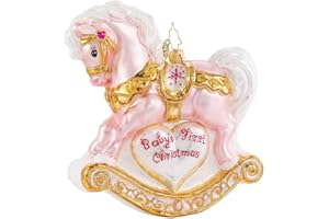 Christopher Radko Hand-Crafted European Glass Christmas Tree Decorative Figural Ornament, Baby's First Christmas Filly