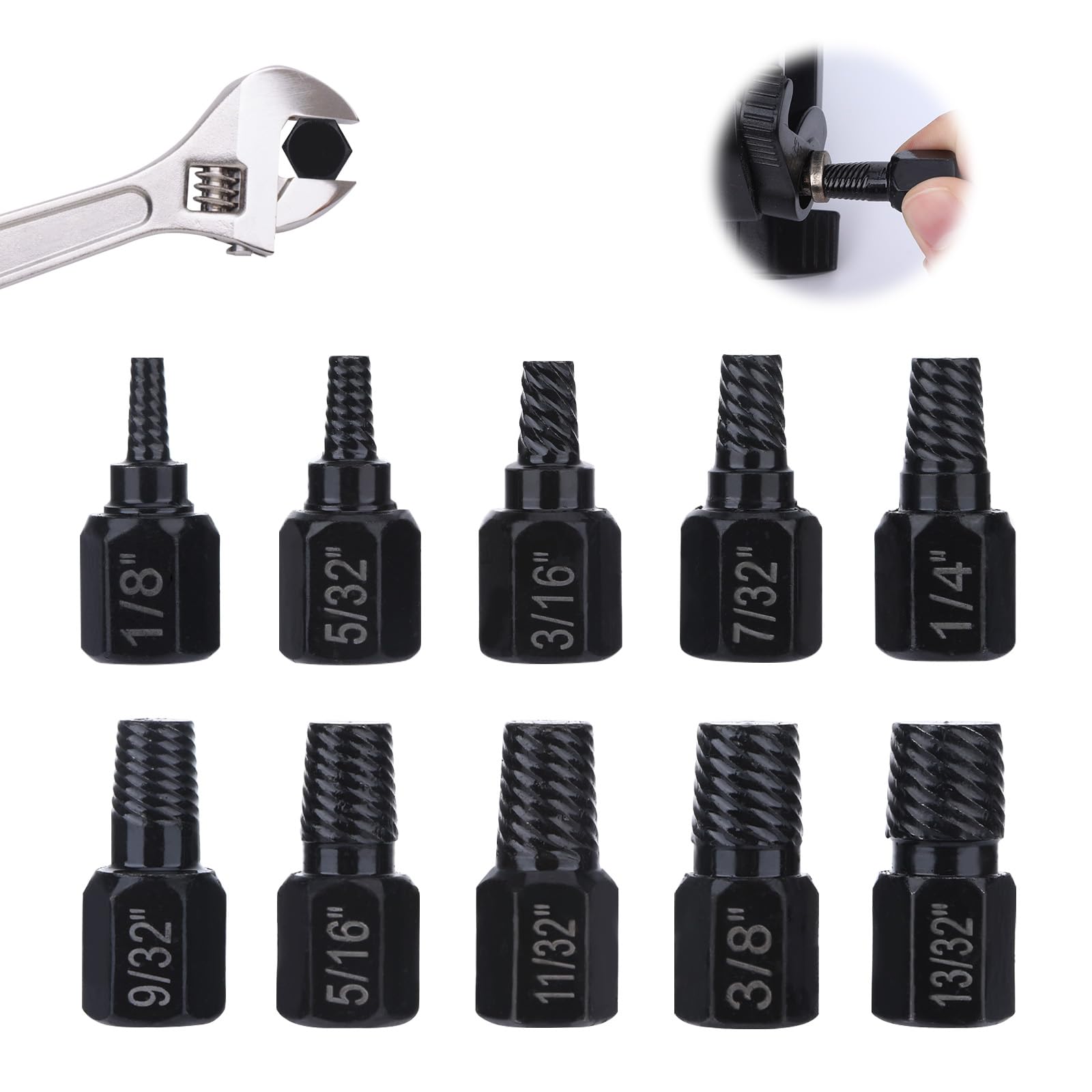 Photo 1 of 10 Pcs Hex Broken Bolt Extractor Kit,Easy Out Stripped Screw Extractor,Damaged Screw Removal Tool Stud Extractor Screw Remover and Extractor for Removing Screw With Stripped Head,Father's Day Gifts