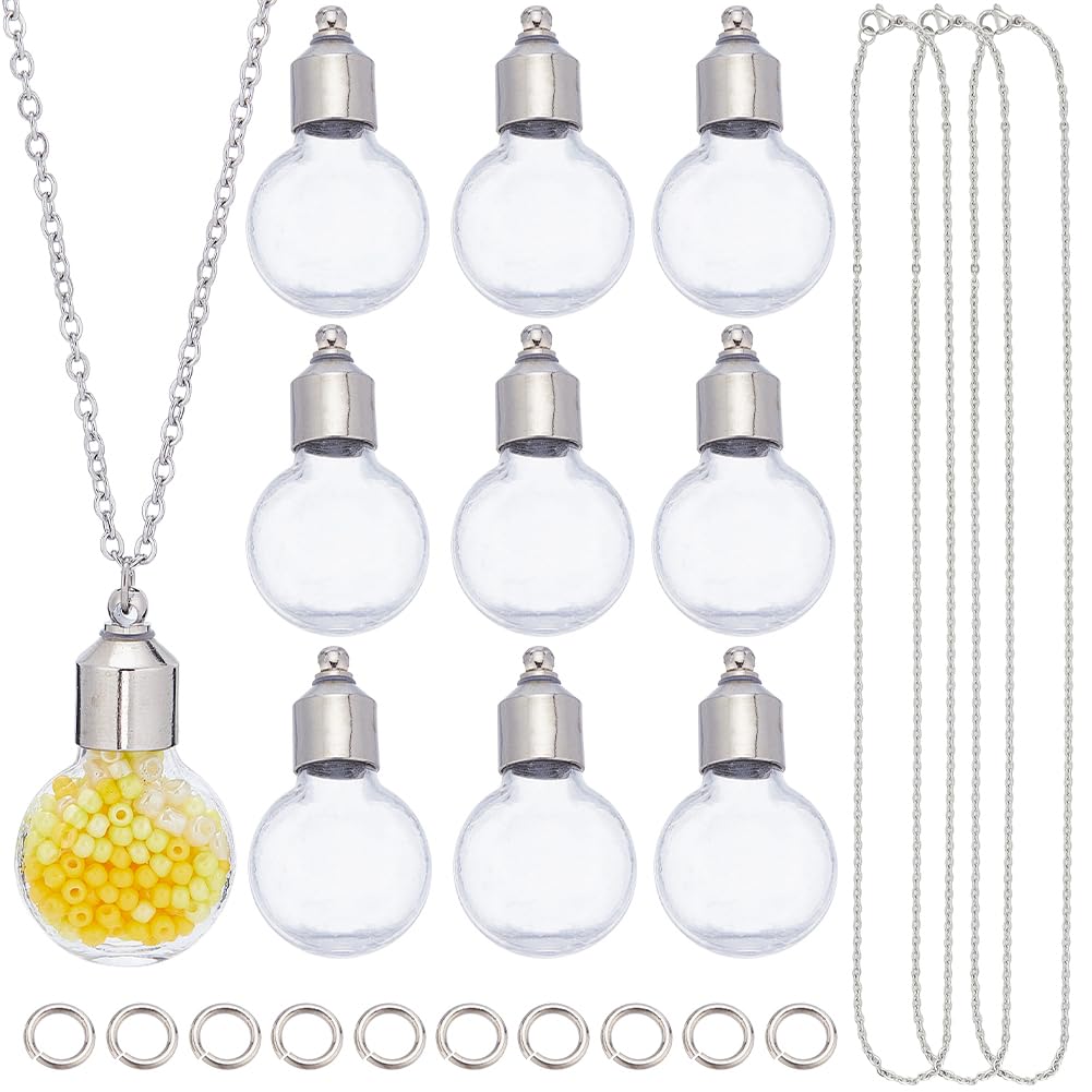 SUNNYCLUE 1 Box DIY 10 Sets Vial Necklace Making Kit Glass Vial Pendant Screw Bottle Caps Wish Bottles Hourglass Memorial Keepsake Cremation Ashes Holder Memory Container for Jewellery Making Kits