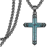 Tiaxiemo Turquoise Cross Necklace 925 Sterling Silver Cross Necklace for Men Christian Jewelry Gifts for Men