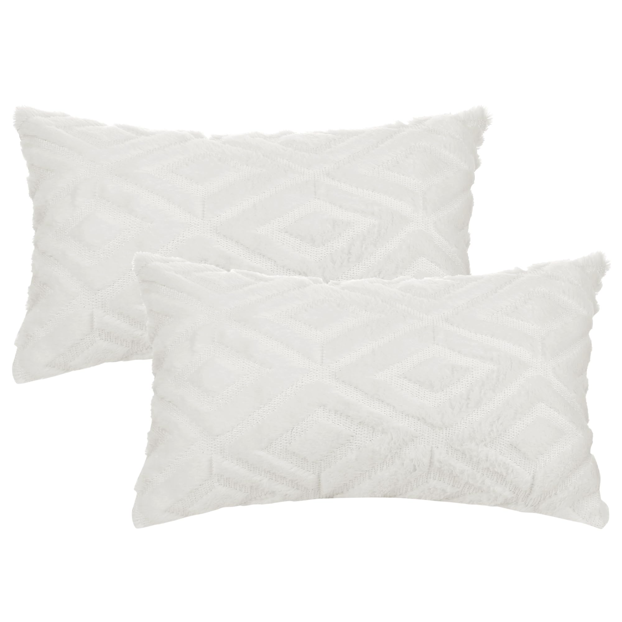 Uxcell Set of 2 Shaggy Plush Faux Fur Throw Pillow Covers Patterned Pillow Covers for Sofa Living Room Beige-1 50 x 30 cm