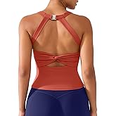 BRXL Women's Soft Halter Top Fitness Yoga Tanks Backless Built in Bra Sleeveless Sports Tank Tops Twist Back Cami