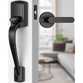 Mensarix Black Front Door Handle No Lock, Heavy Duty Front Door Lock Set | Exterior Door Handle No Lock for Every Deadbolt, Zinc Exterior Door Lock, Entry Handleset with Lever, Easy Install, Universal