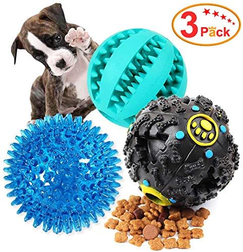 EETOYS Dog Treat Dispensing Toy,IQ Treat Ball with Squeaker, Rubber Dog Chew Toy Dog Puzzle Toys Best for Puppy and Small Medium Dogs, Increases IQ and Mental Stimulation (3 Pack)