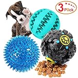 EETOYS Dog Treat Dispensing Toy,IQ Treat Ball with Squeaker, Rubber Dog Chew Toy Dog Puzzle Toys Best for Puppy and Small Medium Dogs, Increases IQ and Mental Stimulation (3 pack)