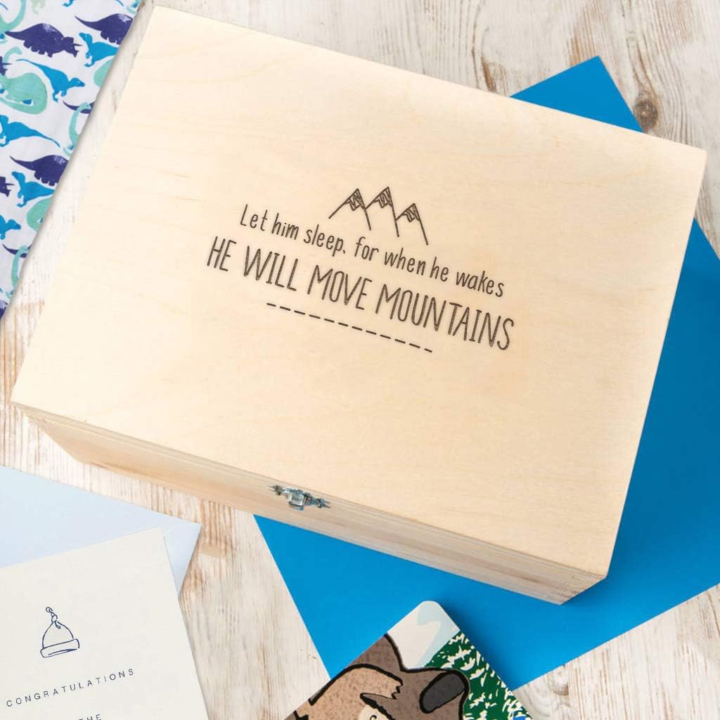 Wooden Engraved Keepsake Box/Baby Keepsake Memory Box/Unique New Baby Gifts/Engraved Gifts for New Parents/Newborn Girl Boy Gifts (He Will Move Mountains)