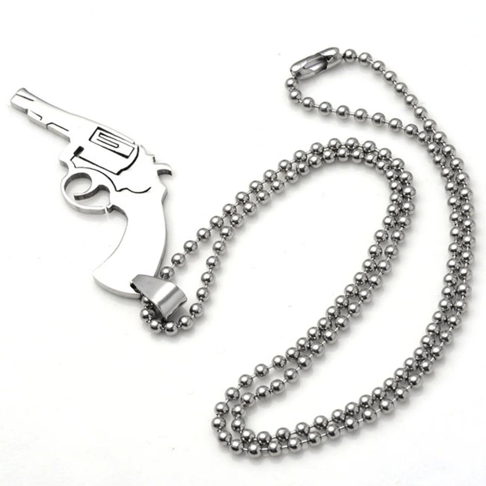 PiercingJ Mens Stainless Steel Gun Pendant Necklace with 19\