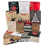 Kraft 20 Pack Christmas Gift Bags Set Holiday Small Medium Foil Glitter Handles Bulk Lot