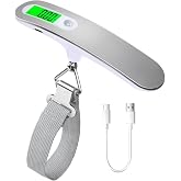 Rechargeable Digital Travel Scale with Strap for Luggage Suitcase Baggage Weighing, Weight Max up to 110 Lbs/50kg &amp; LCD Display Screen Design,USB Type-C Port (Silver)