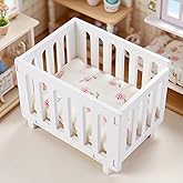 Minamzee 1:12 Dollhouse Cirb, 1 Set Wooden Miniature Dollhouse Crib with Bedding, Cradle Model Mini Doll Crib, Doll Pets Furniture Decorations Accessories
