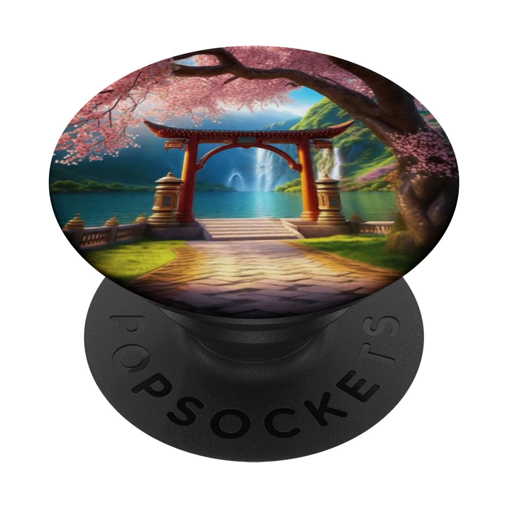 Mystical Cherry Blossoms Stone Arch Ethereal Fantasy Graphic PopSockets Swappable PopGrip
