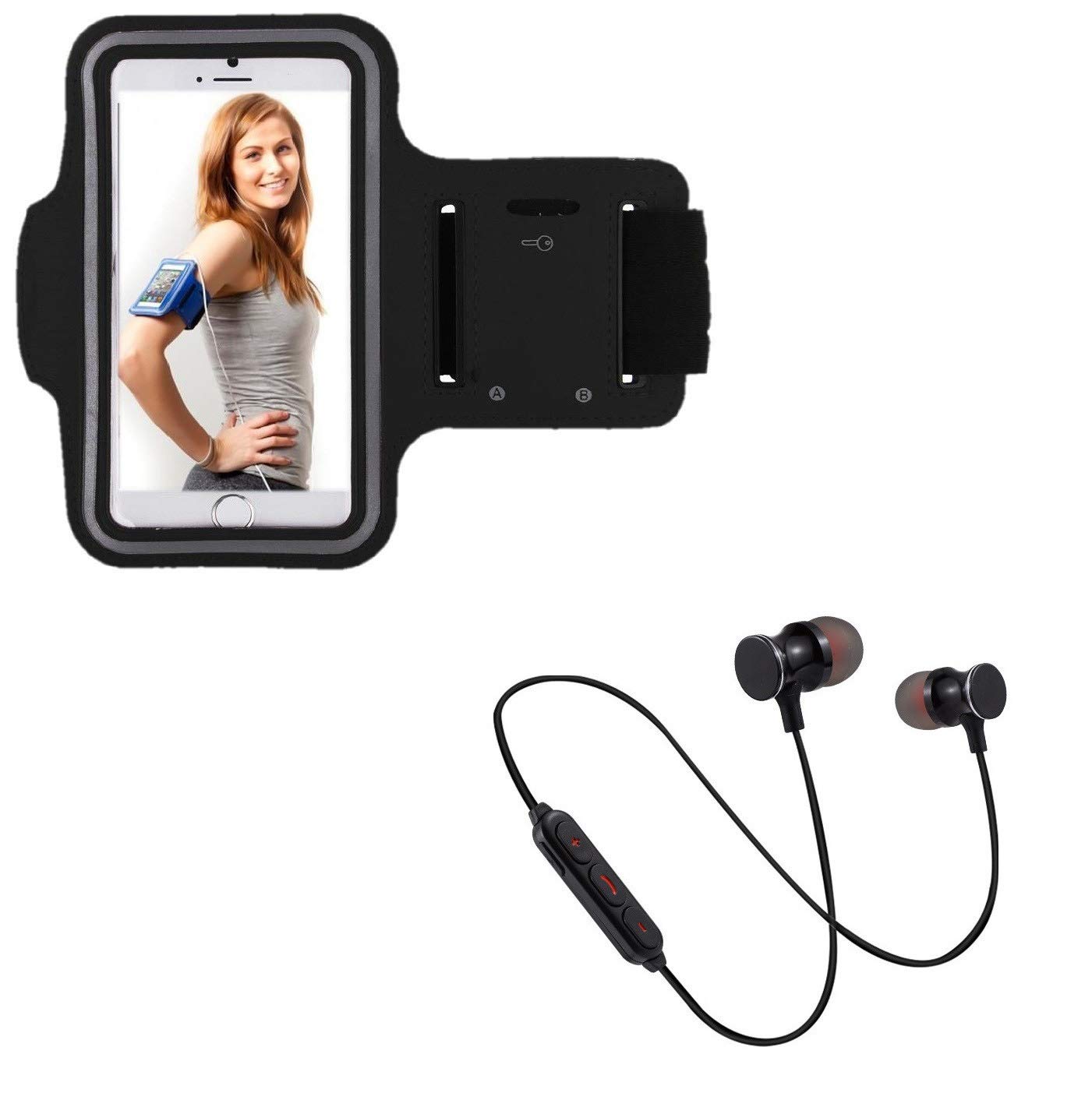 Sport Pack for Motorola Moto G7 Power Smartphone (Bluetooth Headphones Metal + Armband) Running T8 (Black)