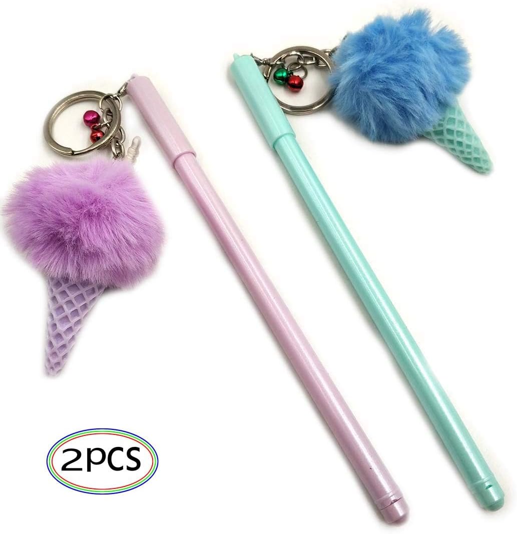 Needle Gel Pen with Pom Poms 2 PCS Yellow Duckling Design Black Ink Pom Pom Pen Gifts For Girls Women