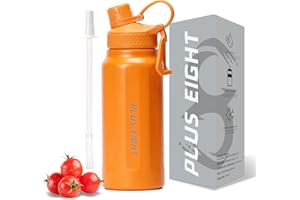 pluseight Sports Water Bottle, Insulated Water Bottle With Straw, Stainless Steel Water Bottle Wide Mouth for Sports, Gym or Office, BPA-Free Keep Cold 24H Hot 12H (Orange, 25 oz)