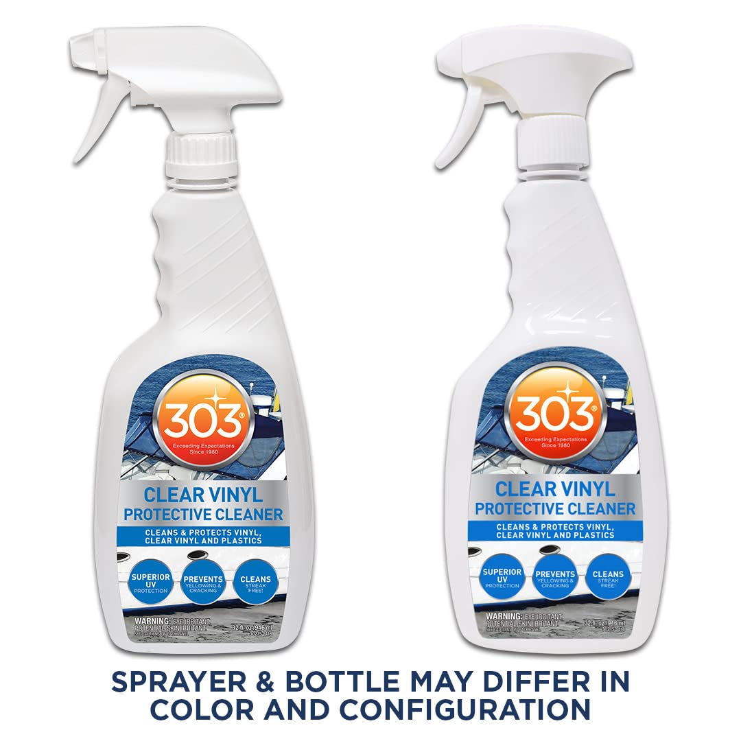303 Products Marine Clear Protective Cleaner - Cleans and Protects Vinyl and Plastics, Provides Superior UV Protection, Prevents Yellowing and Cracking, 32oz (30215)