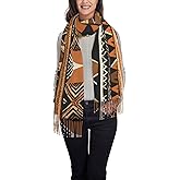 Ouyniei African Mud Cloth Tribal Winter Neck Scarf For Women,Luxury Faux Cashmere Printed Fringe,Soft, Lightweight,Warm Shawl Wrap (197x72cm)
